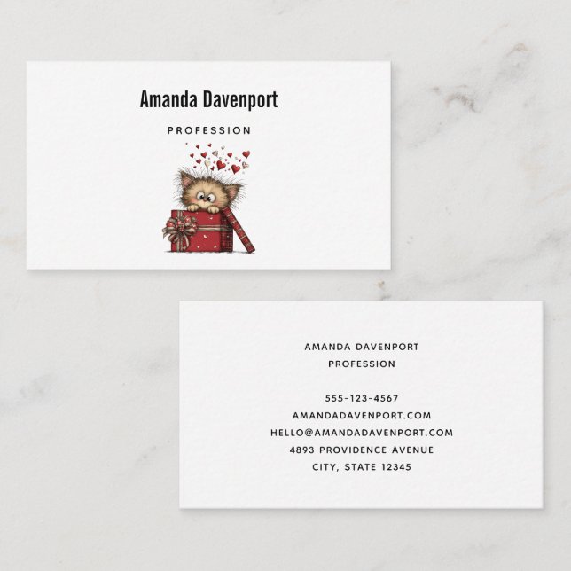 Cute Cartoon Kitten in a Box with Hearts Visitenkarte (Vorne/Hinten)