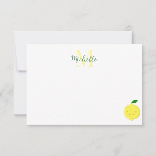 Cute Cartoon Lemon Custom Monogram Mitteilungskarte (Vorderseite)