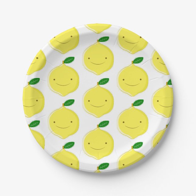 Cute Cartoon Lemon Pattern Pappteller (Vorderseite)