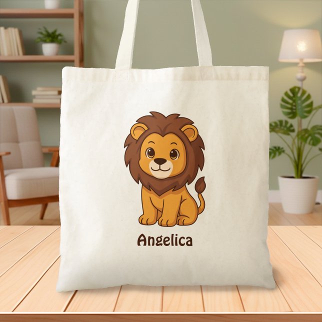 Cute Cartoon Lion Custom Name Tragetasche (Von Creator hochgeladen)