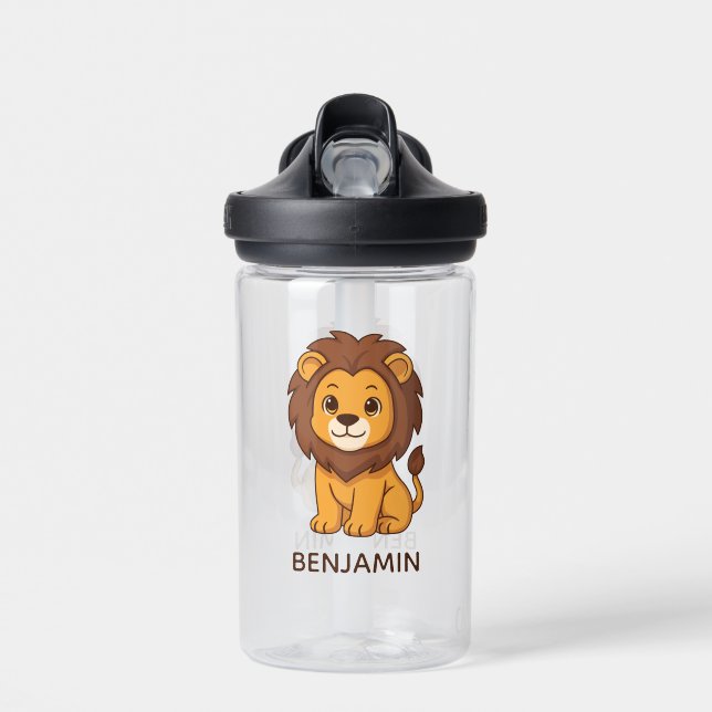 Cute Cartoon Lion Custom Name Trinkflasche (Vorne)
