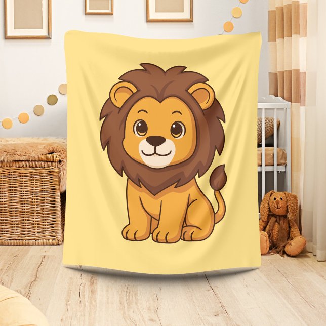 Cute Cartoon Lion on Yellow Fleecedecke (Von Creator hochgeladen)