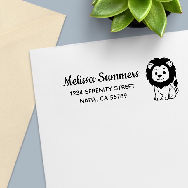 Cute Cartoon Lion Return Address Permastempel (Von Creator hochgeladen)