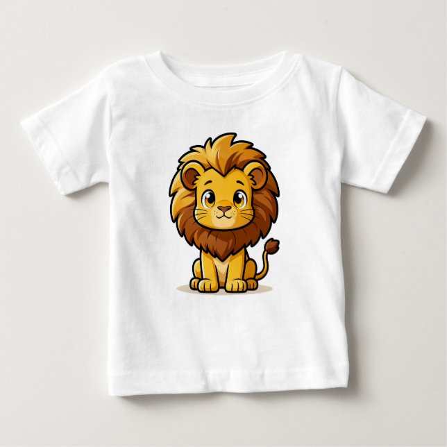 Cute Cartoon Lion with Big Mane Baby T-shirt (Vorderseite)