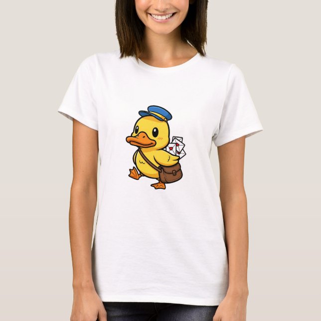 Cute Cartoon Mailman Duck Delivering Love Letters T-Shirt (Vorderseite)