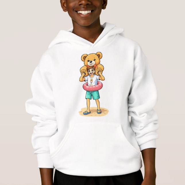 Cute Cartoon Man with Giant Teddy Bear Summer Fun Hoodie (Vorderseite)