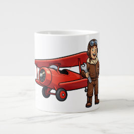 Cute Cartoon Mechanic with Red Car Illustration Jumbo-Tasse