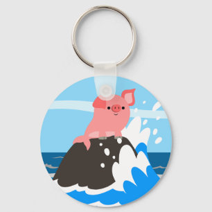 Cute Cartoon Merpig on a Rock Keychain Schlüsselanhänger