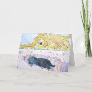 cute cartoon mole digging tunnel while dog listens karte