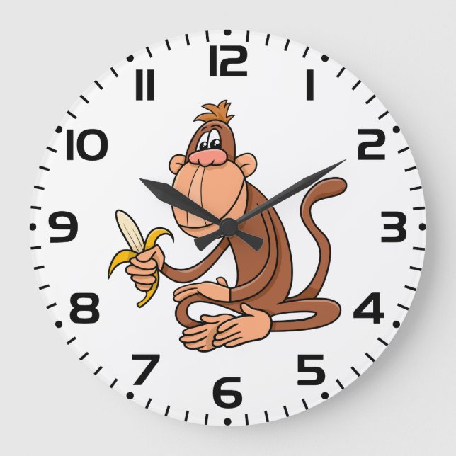 Cute Cartoon Monkey with Banana Funny Animal Große Wanduhr (Vorderseite)
