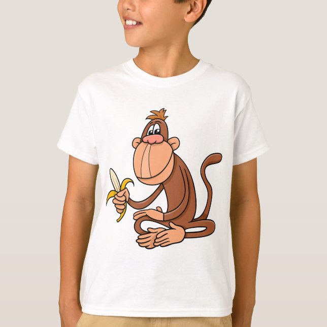 Cute Cartoon Monkey with Banana Funny Animal T-Shirt (Vorderseite)