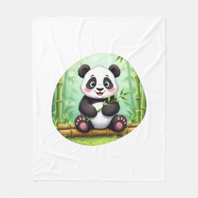 Cute Cartoon Panda on Bamboo Patch Fleecedecke (Vorderseite)