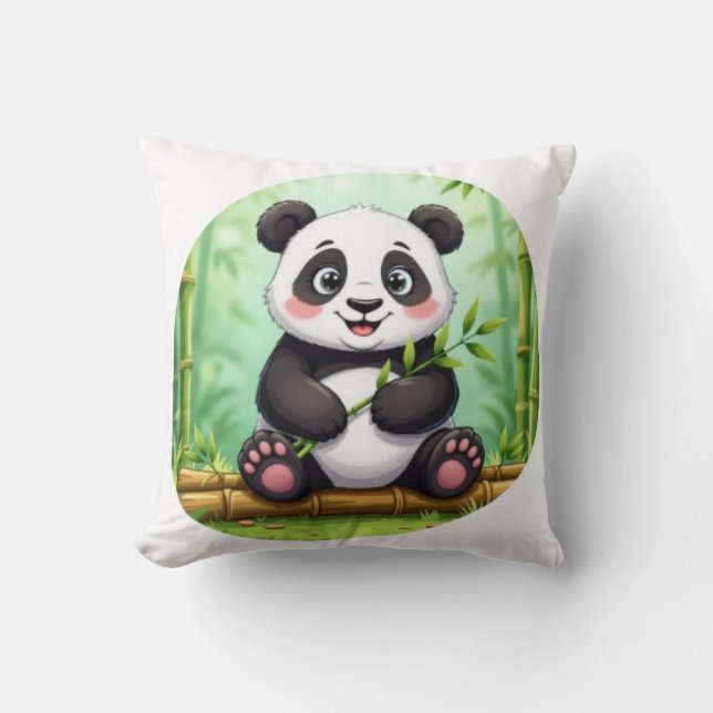 Cute Cartoon Panda on Bamboo Patch Kissen (Vorderseite)