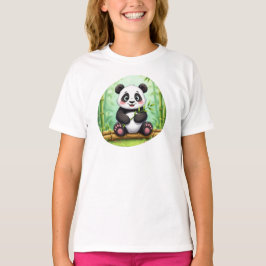 Cute Cartoon Panda on Bamboo Patch T-Shirt