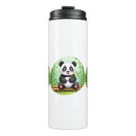 Cute Cartoon Panda on Bamboo Patch Thermosbecher