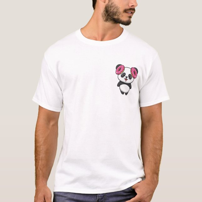 Cute Cartoon Panda Wearing Pink Donut Headphones T-Shirt (Vorderseite)