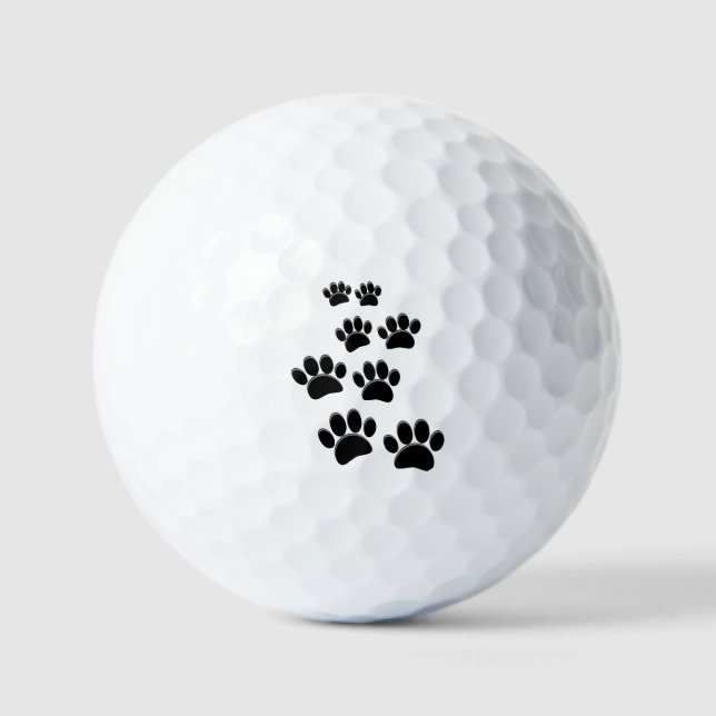 Cute Cartoon Pet Paw Trail Blck Golfball (Vorderseite)