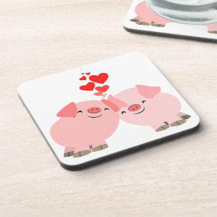 Cute Cartoon Pigs in Love Coasters Set Untersetzer