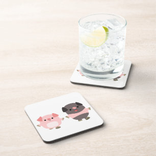 Cute Cartoon Pigs On a Walk Coasters Set Getränkeuntersetzer