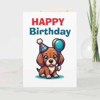Cute Cartoon Puppy Dog Happy Birthday Card - Moder Karte