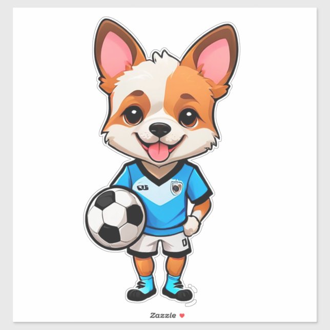 Cute Cartoon Puppy Soccer Player Aufkleber (Blatt)