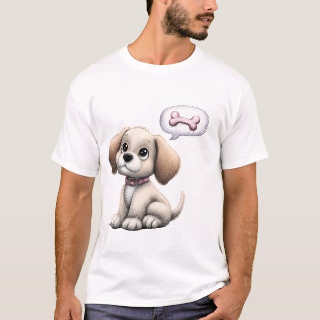 Cute Cartoon Puppy with Bone T-Shirt (Vorderseite)