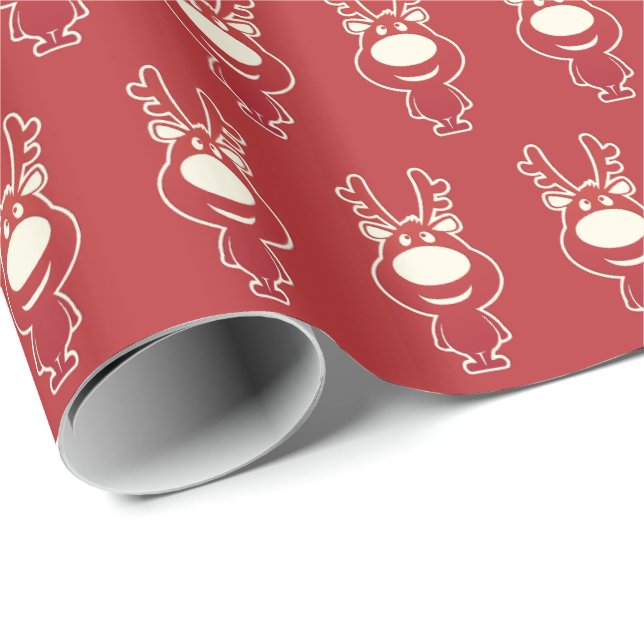 Cute Cartoon Rudolph Red Pattern Geschenkpapier (Rolleneckpunkt)