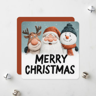 Cute Cartoon Santa Reindeer Snowman Merry Xmas Feiertagskarte
