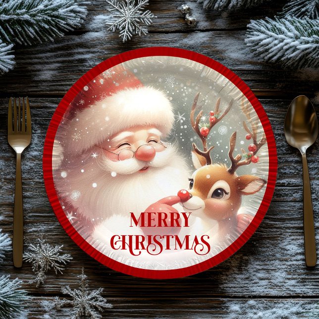 Cute Cartoon Santa Rudolph Christmas Party Plates Pappteller (Cute Cartoon Santa Rudolph Christmas Party Plates)