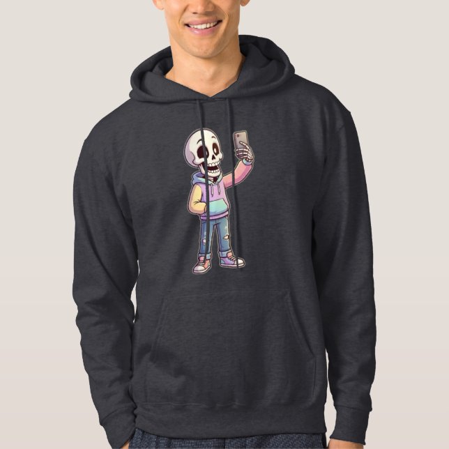 Cute Cartoon Skeleton Selfie - Full Body Trendy  Hoodie (Vorderseite)