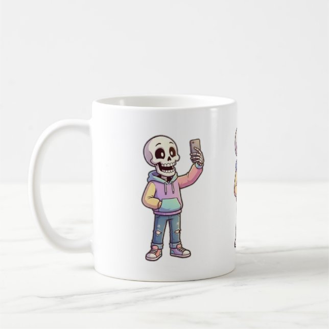 Cute Cartoon Skeleton Selfie - Full Body Trendy Ou Kaffeetasse (Links)