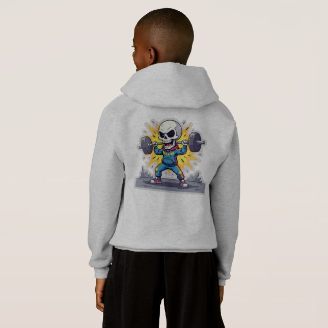 “Cute Cartoon Skeleton Weightlifter • Funny Gym Ba Hoodie (Schwarz voll)