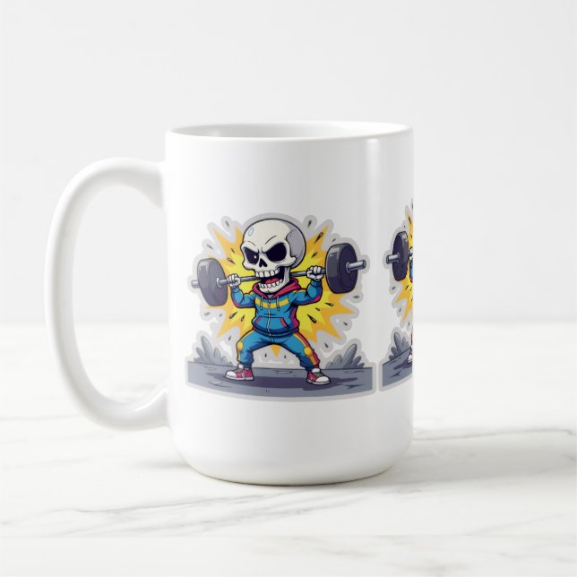 “Cute Cartoon Skeleton Weightlifter • Funny Gym Ba Kaffeetasse (Links)