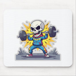 “Cute Cartoon Skeleton Weightlifter • Funny Gym Ba Mousepad