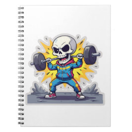 “Cute Cartoon Skeleton Weightlifter • Funny Gym Ba Notizblock