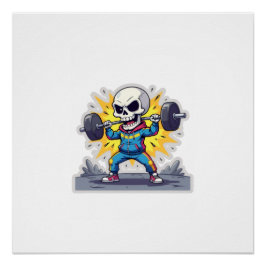 “Cute Cartoon Skeleton Weightlifter • Funny Gym Ba Poster