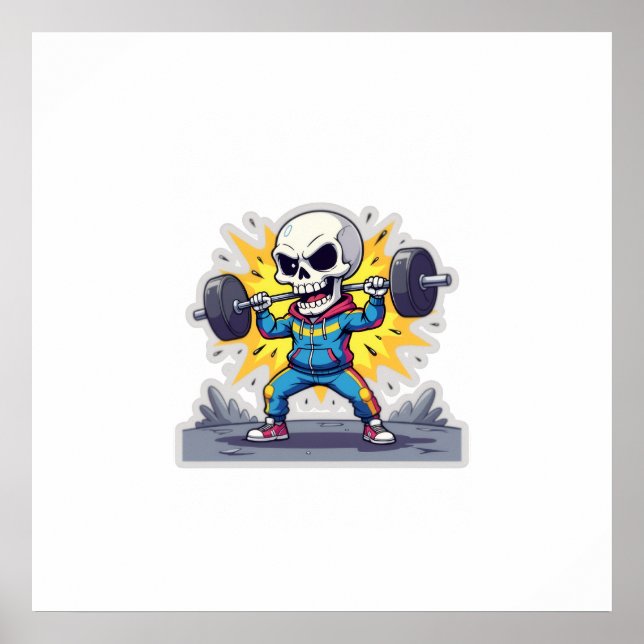 “Cute Cartoon Skeleton Weightlifter • Funny Gym Ba Poster (Vorne)