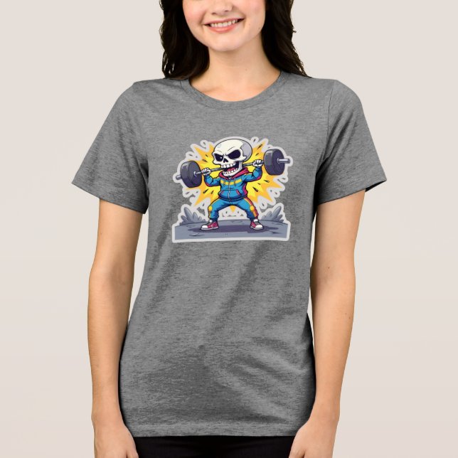 “Cute Cartoon Skeleton Weightlifter • Funny Gym Ba Tri-Blend Shirt (Vorderseite)