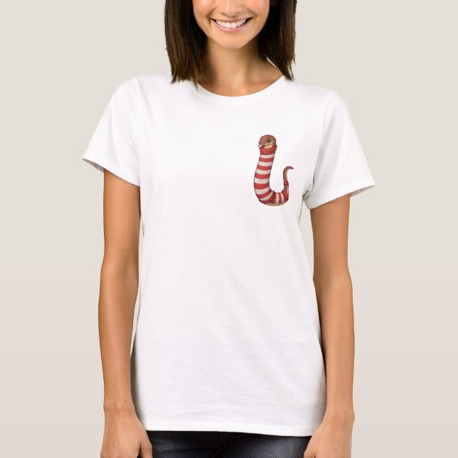 Cute Cartoon Snake Wearing Red and White T-Shirt (Vorderseite)