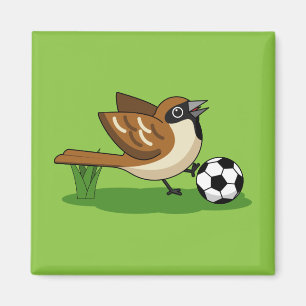 Cute Cartoon Sparrow Playing Soccer Magnet