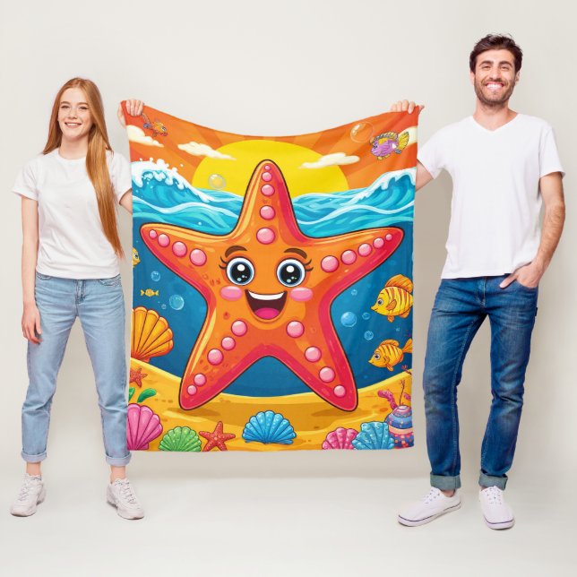 Cute Cartoon Starfish Smiling Underwater Fleecedecke (Beispiel)