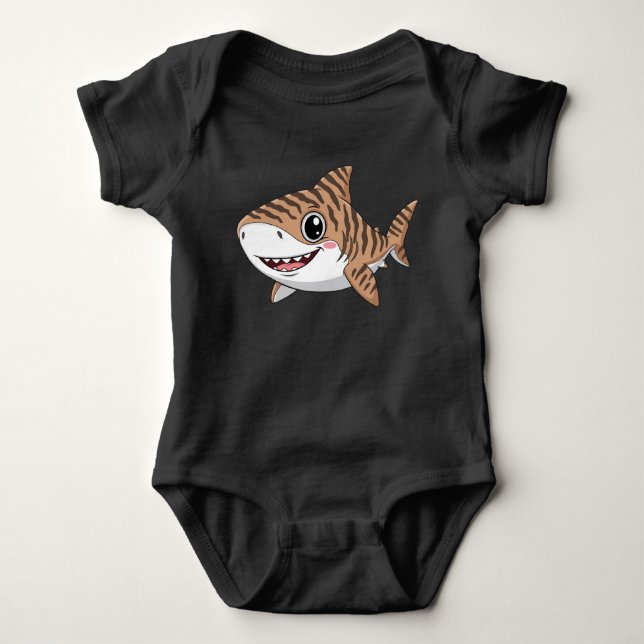Cute Cartoon Tiger Shark Baby Bodysuit Strampler (Vorderseite)