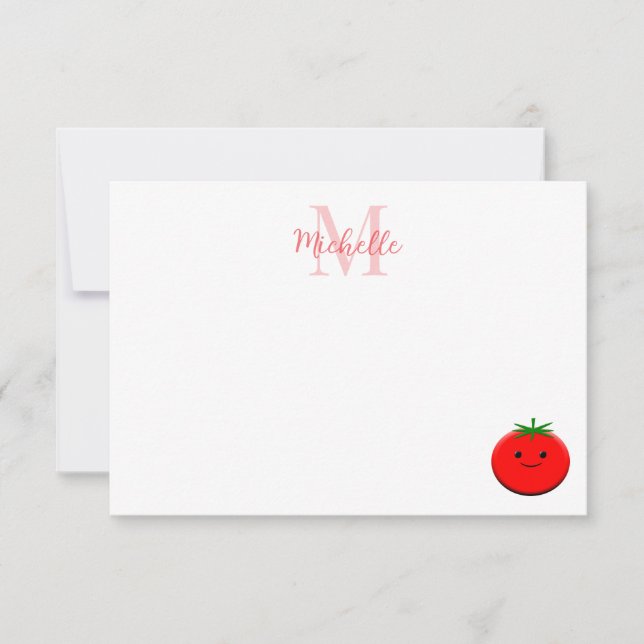 Cute Cartoon Tomato Custom Monogram Mitteilungskarte (Vorderseite)