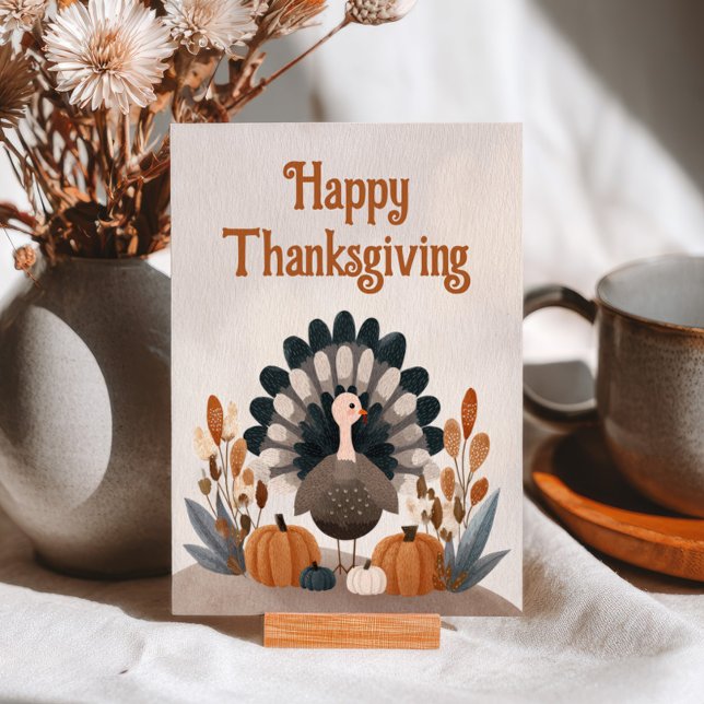 Cute Cartoon Turkey Fall Foliage Thanksgiving Postkarte (Von Creator hochgeladen)