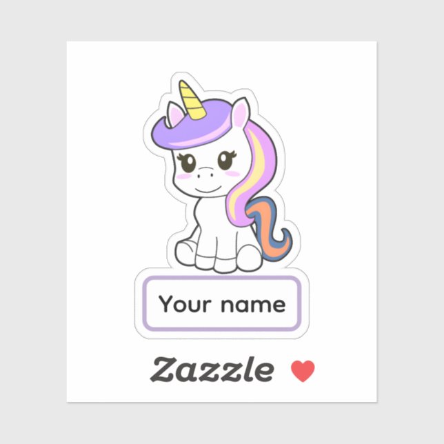 Cute cartoon Unicorn Childrens Name Vinyl Sticker (Blatt)