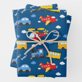 Cute Cartoon Vehicles Pattern  Geschenkpapier Set
