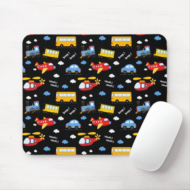 Cute Cartoon Vehicles Pattern  Mousepad (Mit Mouse)