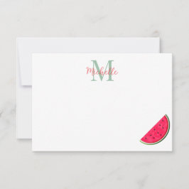 Cute Cartoon Watermelon Personalized Monogram Mitteilungskarte