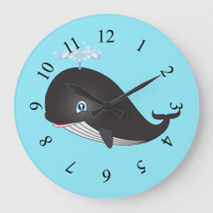 Cute Cartoon Whale Große Wanduhr