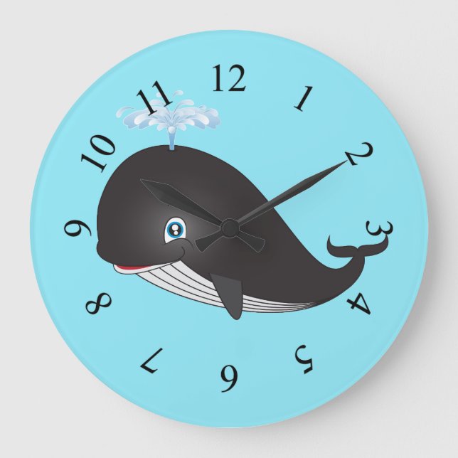 Cute Cartoon Whale Große Wanduhr (Vorderseite)